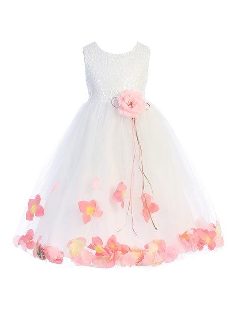 Kids Dream Little Girls White Pink Floral Petal Flower Girl Dress 2-6 - SophiasStyle.com